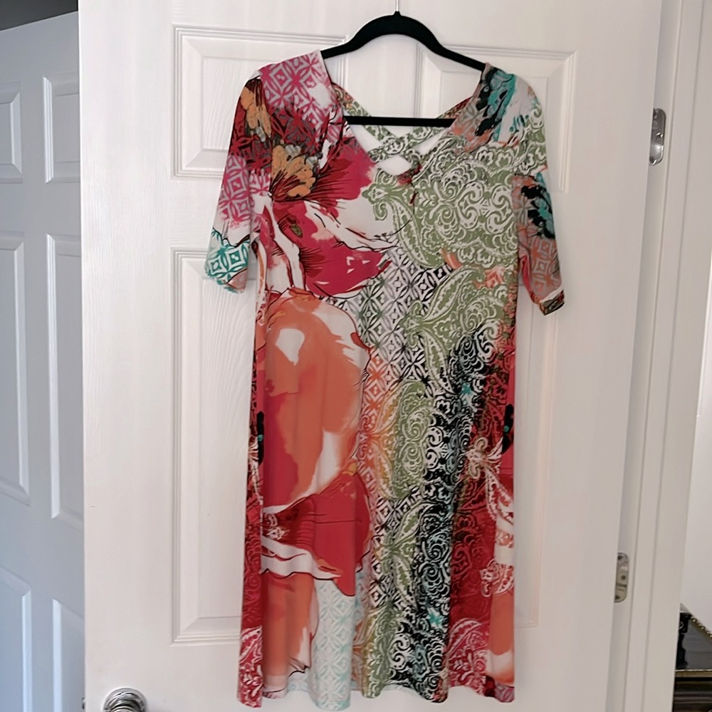 CHICO’S A-LINE PRINT DRESS SIZE M